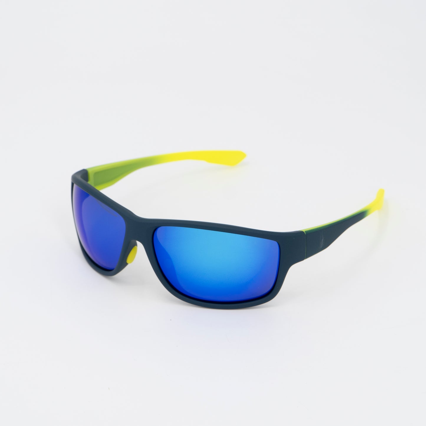 Polarized Sport Sunglasses Blue Mirror Lenses Yellow and Green Temples