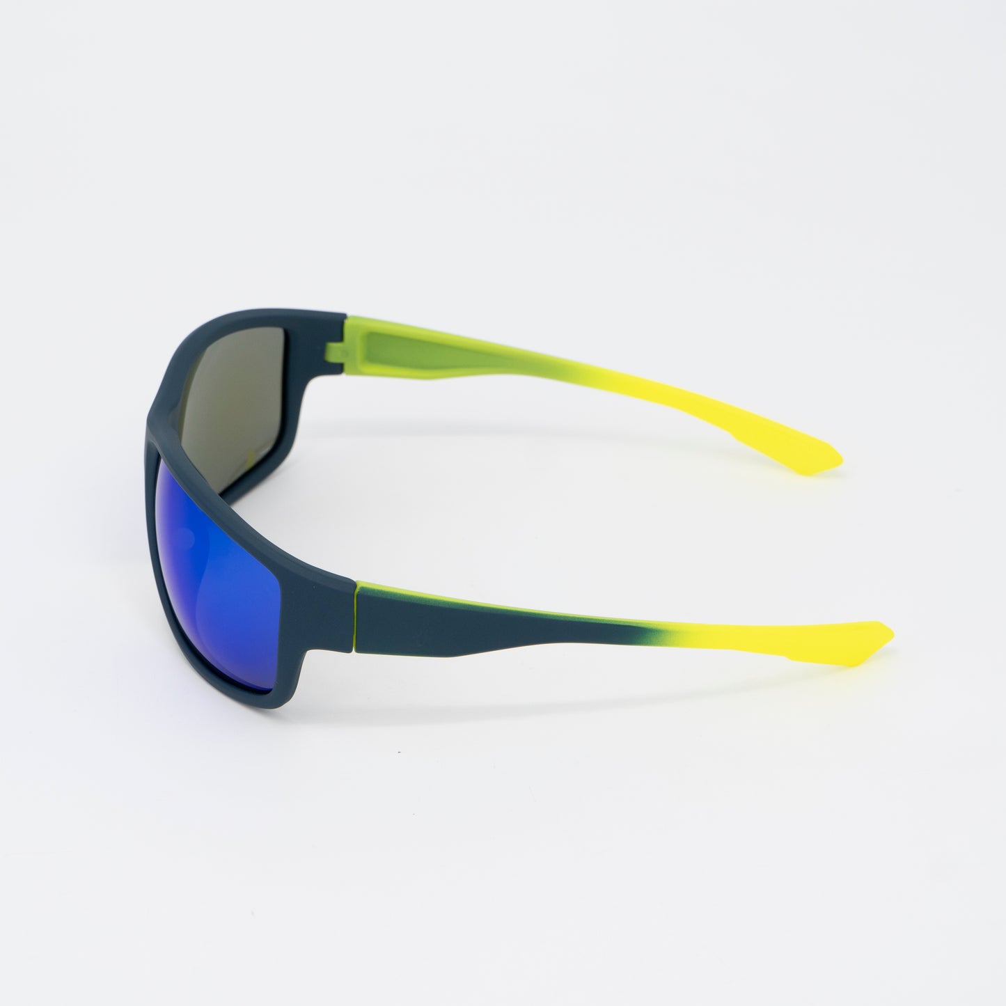 Polarized Sport Sunglasses Blue Mirror Lenses Yellow and Green Temples