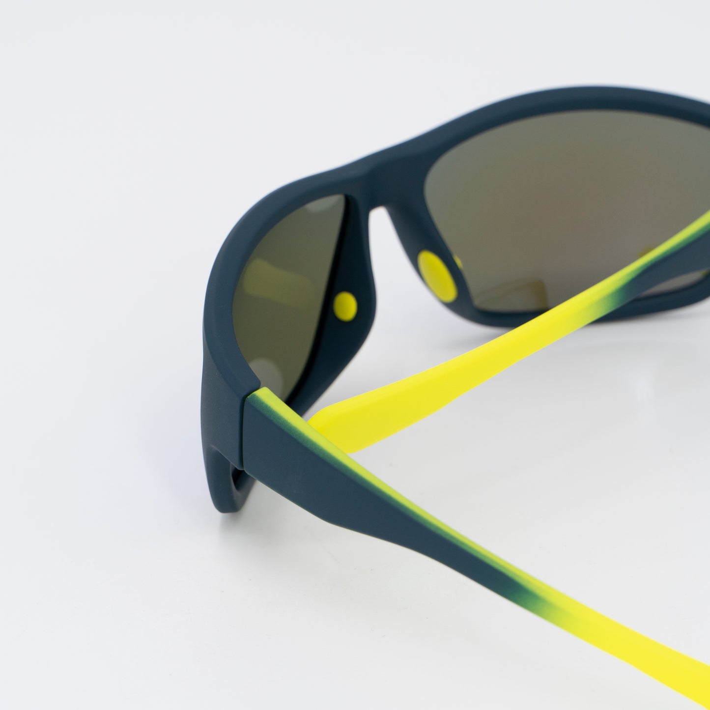 Polarized Sport Sunglasses Blue Mirror Lenses Yellow and Green Temples
