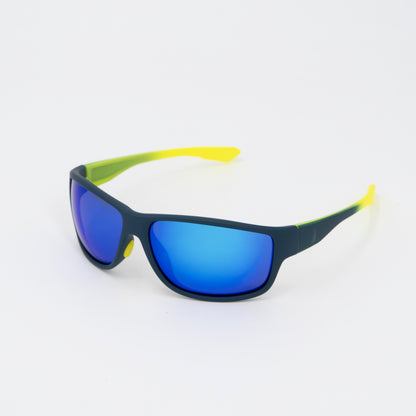 Polarized Sport Sunglasses  Blue Mirror Lenses Yellow and Green Temples