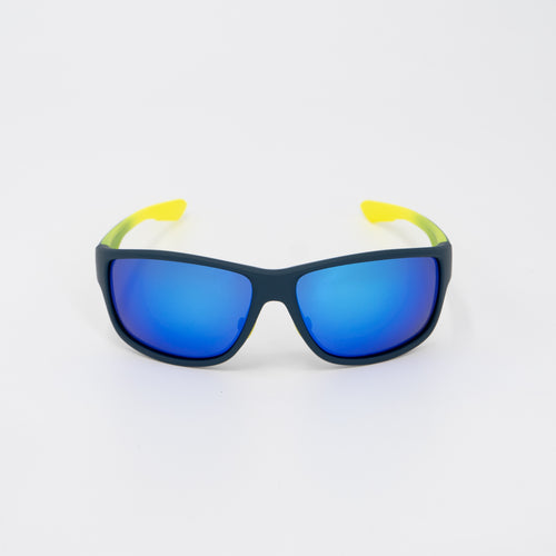 Polarized Sport Sunglasses  Blue Mirror Lenses Yellow and Green Temples